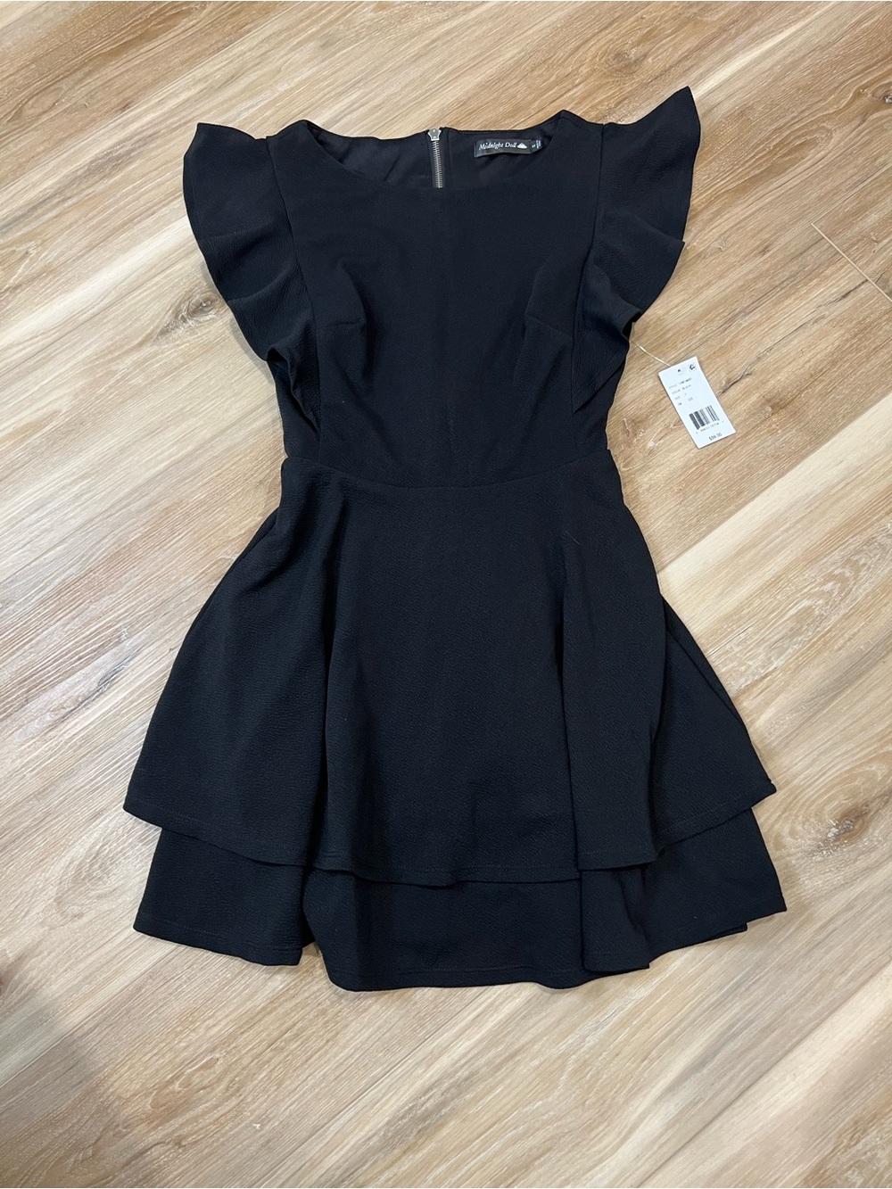 Black Flutter Sleeve Tiered Dress Size Small
